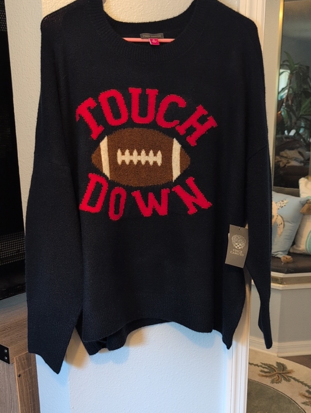 Vince Camuto Navy Ribbed Sweater with Touchdown Logo Brand New